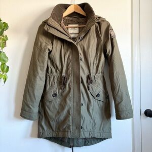 Abercrombie & Fitch Olive Green Sherpa-Lined Military Coat